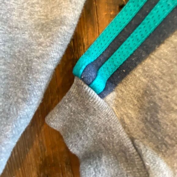 Adidas Hooded ￼Warm Up 2 Piece Outfit Gray Navy Teal Neon Green Sweatsuit Sz 12 - Picture 6 of 10
